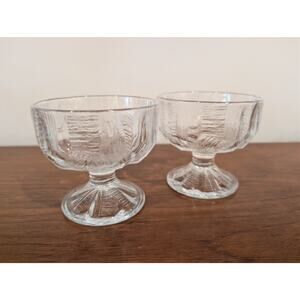 HOYA Iceberg / Ice Castles Footed Dessert Glasses Set of 2 Textured Japan 1970s
